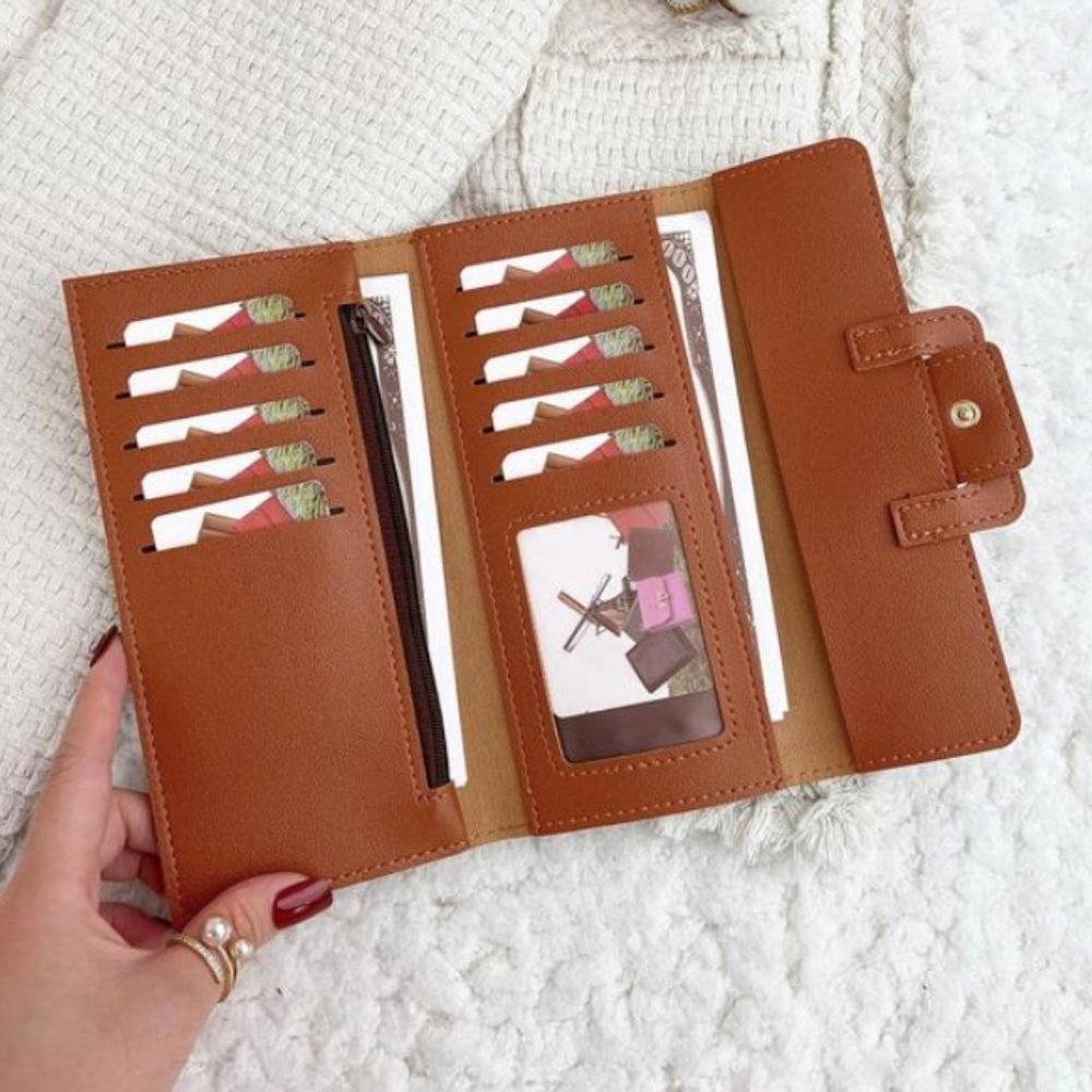 Brown Fold Over Long Wallet ID and Card holder Long Wallet - Picture 2 of 4
